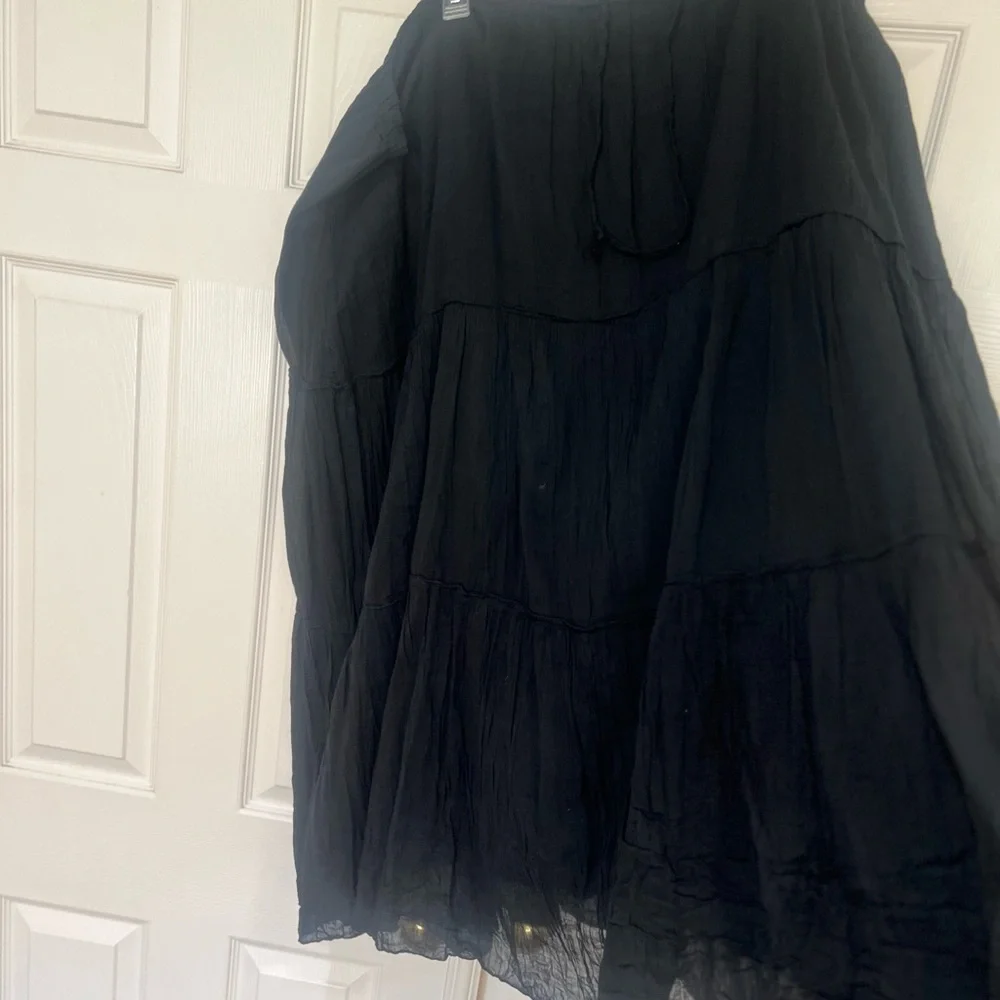 Cotton Boho Tiered Maxi Skirt black boho hippie lightweight sz 3XL summer beach